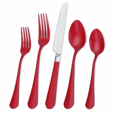 Red Silverware Set, 20-Piece Stainless Steel Flatware Set, Kitchen Utensil Se...