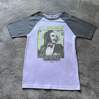 Beetlejuice T-shirt Youth Large Purple Raglan Style Its Showtime Tim Burton