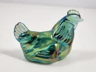 Vintage Fenton green carnival iridescent art glass 2" mini hen chicken figurine