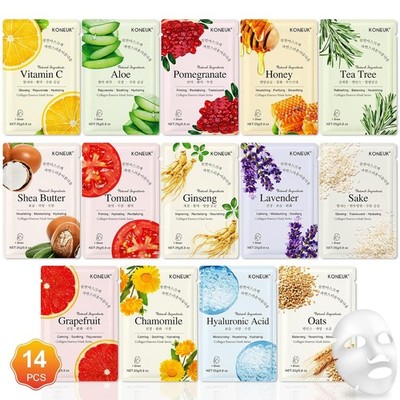 14 Pack Hydrating Face Masks for Dry Skin, Relaxation Spa Gift Set