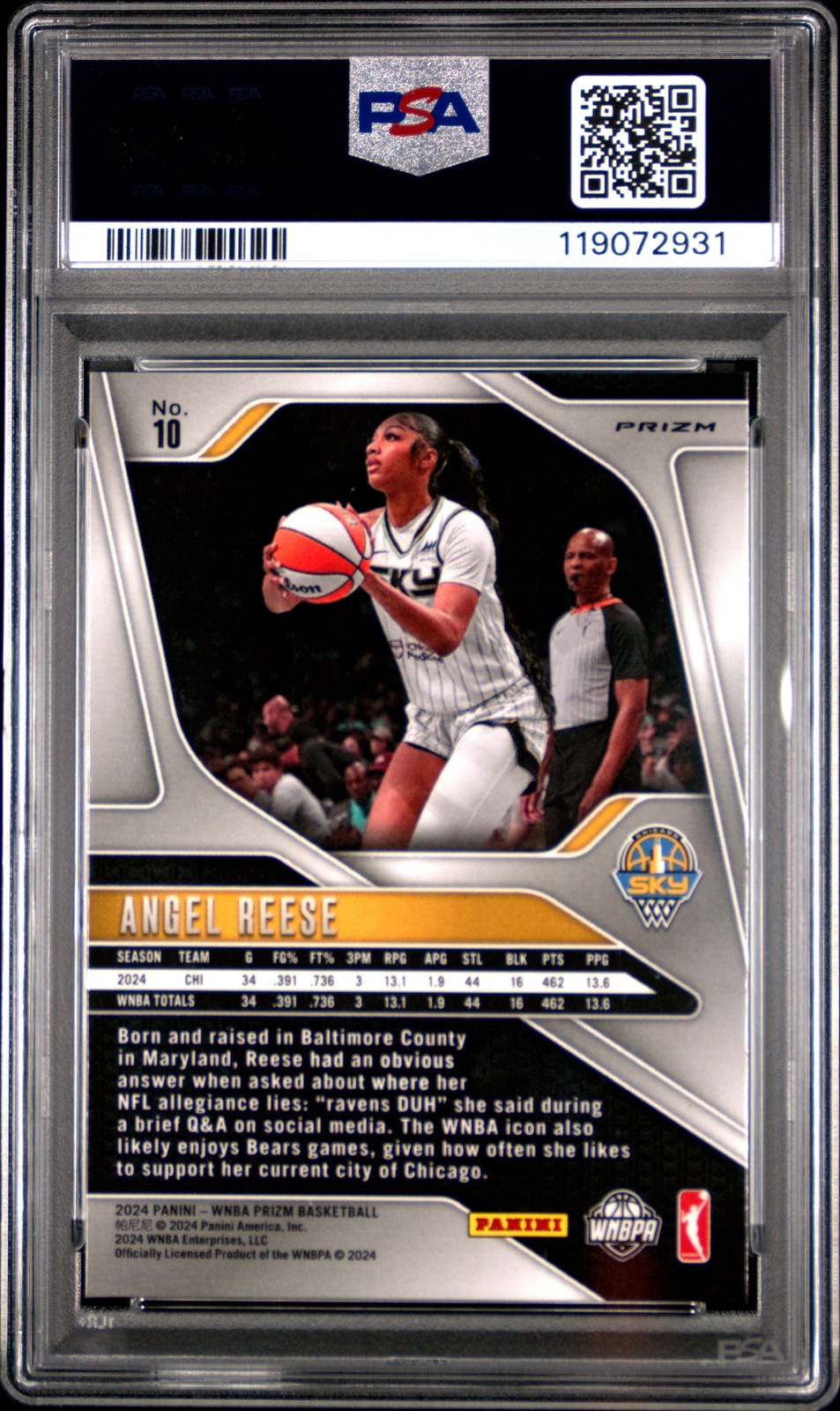 2024 PANINI PRIZM WNBA SILVER PRIZM #10 ANGEL REESE ROOKIE RC PSA 8 view 2