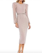 Mac Duggal Cocktail Evening Beads Long Sleeve  Midi Dress Vintage Lilac 20 NWT