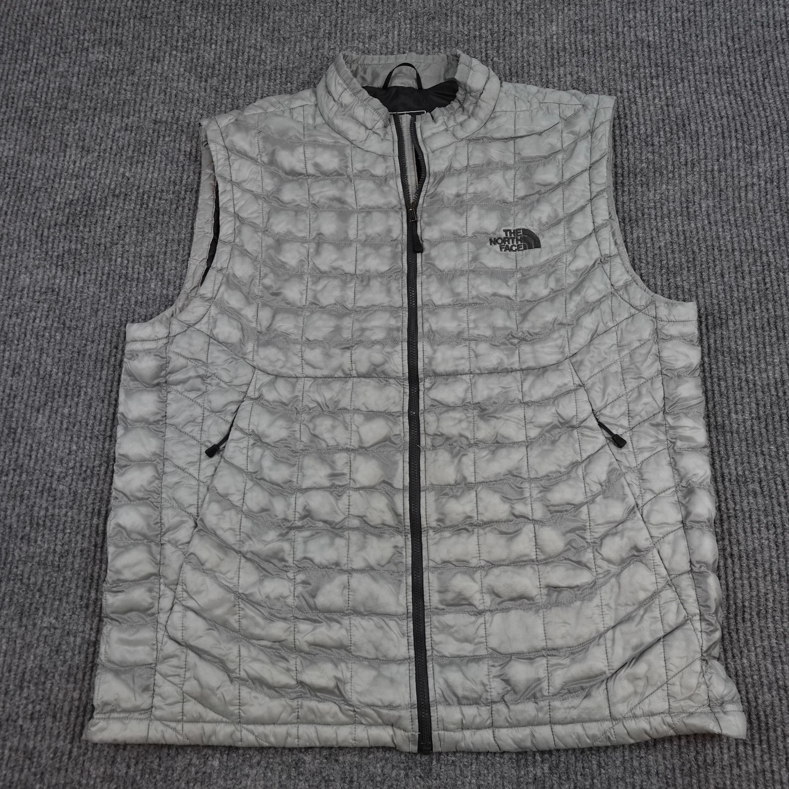 North Face Thermoball Vest Mens Large Gray Quilted Puffer Full Zip Insulated