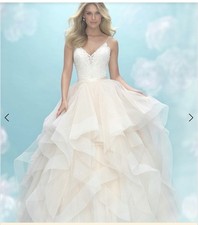 ALLURE 9459 WEDDING GOWN SIZE 10 CHAMPAGNE AND IVORY VEIL BONE HOOP INCLUDED NEW