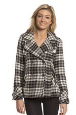 Dollhouse Double Breasted Short Pea Coat, Coco Plaid, Large