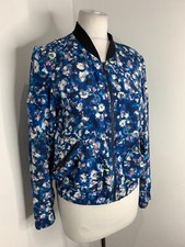 Rebecca Taylor Floral Silk Bomber Jacket Us 4 Uk 8 10 Vgc Lined Blue Pink Casual