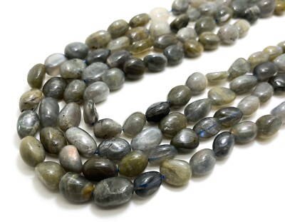 Natural Gray Labradorite Pebble Polished Smooth Nugget Gemstone Beads PGS386