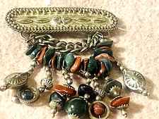 Vintage Hand Crafted Brooch Genuine Stone Chunks Unknown Metal Made In India