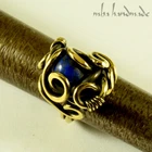Lapis Lazuli Crystal Size 9 Ring Brass Wire Wrapped Gemstone Artisan Jewelry