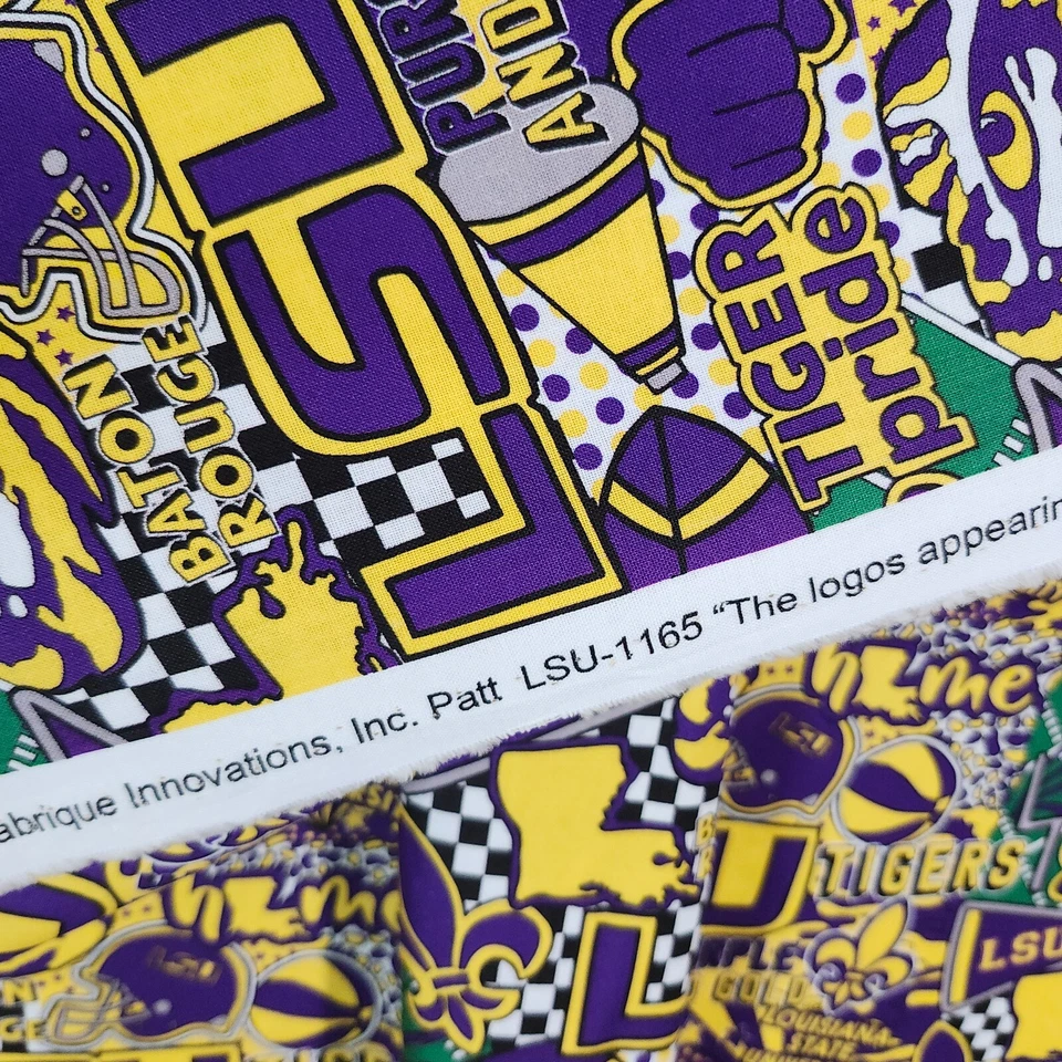 Corey Paige Sykel LSU Tigres Patrón Completo 1165 Tela de Algodón 42"x103" Panel Foto 2 de 4