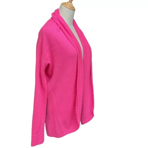 Lilly Pulitzer Bryn Pink 100% Cashmere Open Cardigan Ruffle Back Shawl Collar M - Picture 7 of 24