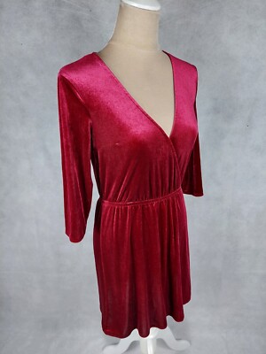 Kleid H&M Divided Gr. 36 S rot Samt stretch elegant Party classic dress mini 