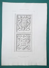 ARCHITECTURE Castle d' Anet Wood Carvings Door Panels - 1857 Antique Etching