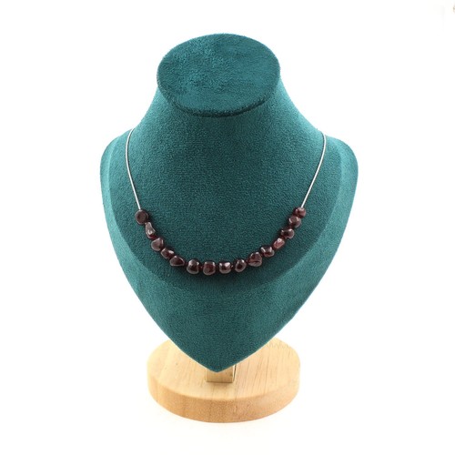 Collier Femme En Acier Avec 15 Perles Grenat Spessartite Du Mozambique - Neuf - A Bijoux