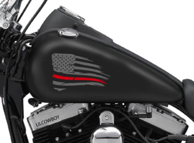 Distressed Wavy USA flag Motorcycle Tank sticker decal 2pk LR Red Line 10x6 DF3 