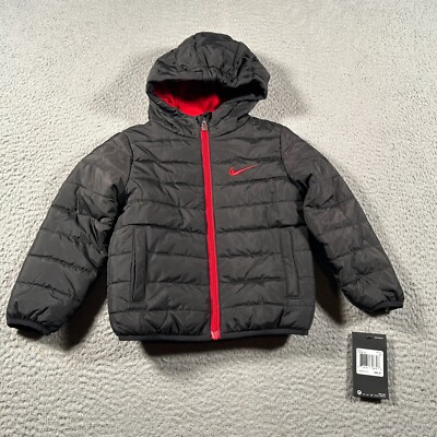 Nike Puffer Jacket Boy's 3T Black Logo Hooded Winter Gear NWT 76G083-023
