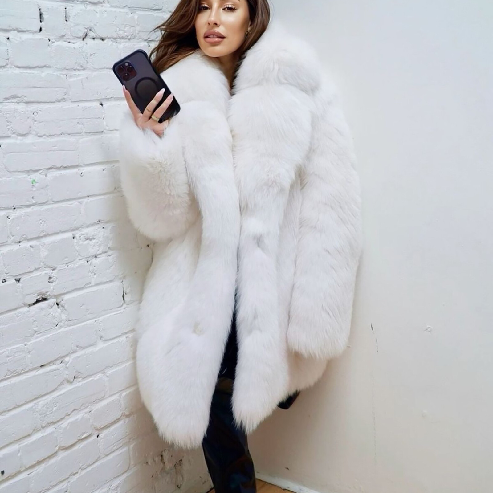 Luxury Women's Real Fox Fur Coat Warm Overcoat Shawl Collar Winter Thick Outwear