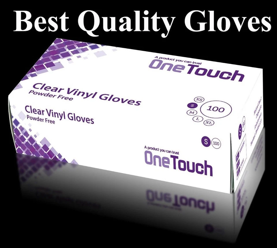 OneTouch Clear Vinyl Powder Free Disposable Gloves Medical Cleaning Box of 100