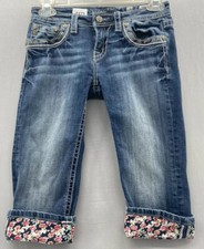 Miss Me Blue Jean Capri Cropped Girls Sz 16 Low-rise Distressed Embellishments