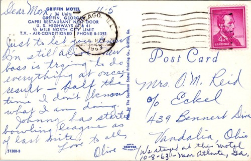 Vintage Georgia GA Griffin Motel Capri Restaurant 1960er Chrom Ansicht Postkarte - Bild 2 von 2