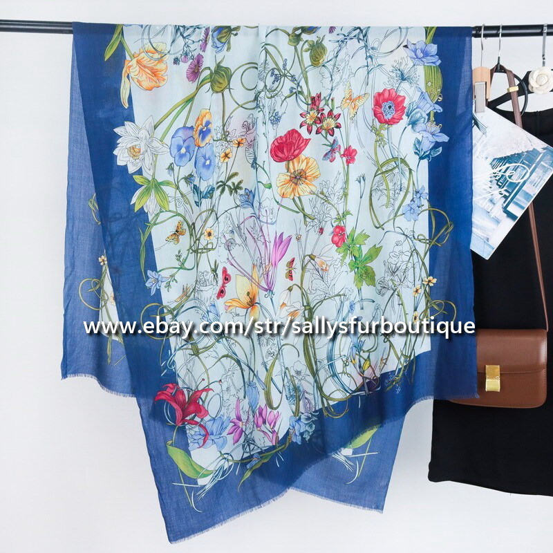 Sallys Soft Cashmere Floral Print Ring Scarf Wrap Shawl 78x39 Inches