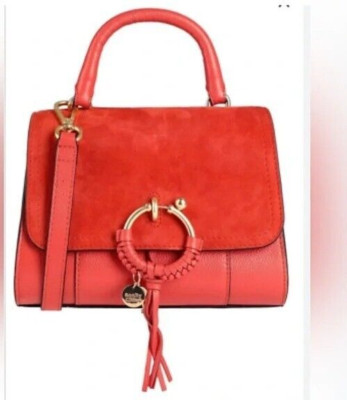 See By Chloe Joan Rust Red Leather Suede Flap Top Handle Shoulder Bag Authentic