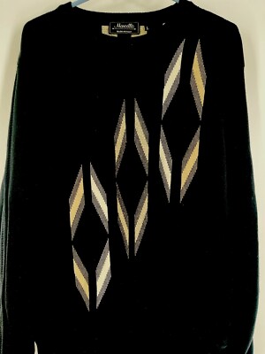 Marcello Men L pullover sweater Made in Italy Black with silver, white design A6