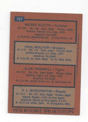 PAUL MOLITOR, ALAN TRAMMELL 1978 TOPPS ROOKIE BASEBALL CARD (PLUS 