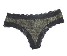 Victoria's Secret Glitter Shimmer Shine Lace Trim Thong Panty Black Size M NWT
