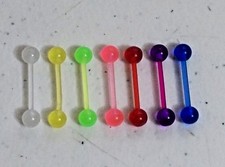7pc Acrylic 14g 5/8" (15mm) Barbell Body Jewelry 6mm Ball -most Glow in the Dark