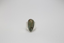 Mexico TV-115 Sterling Silver Wide Turquoise Ring, Size 6 - 9.8g