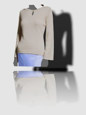  396 Neiman Marcus Women Beige Cashmere Keyhole Sweater Size L