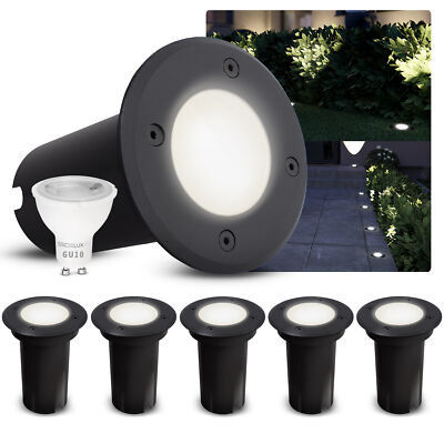 SSC-LUXon 6er Set Bodeneinbauspot KALPA rund schwarz IP67 GU10 3W neutralweiß