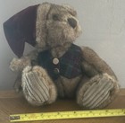 Brown Christmas Teddy Bear W/ Santa Hat And Festive Corduroy Plaid Vest New — photo 3