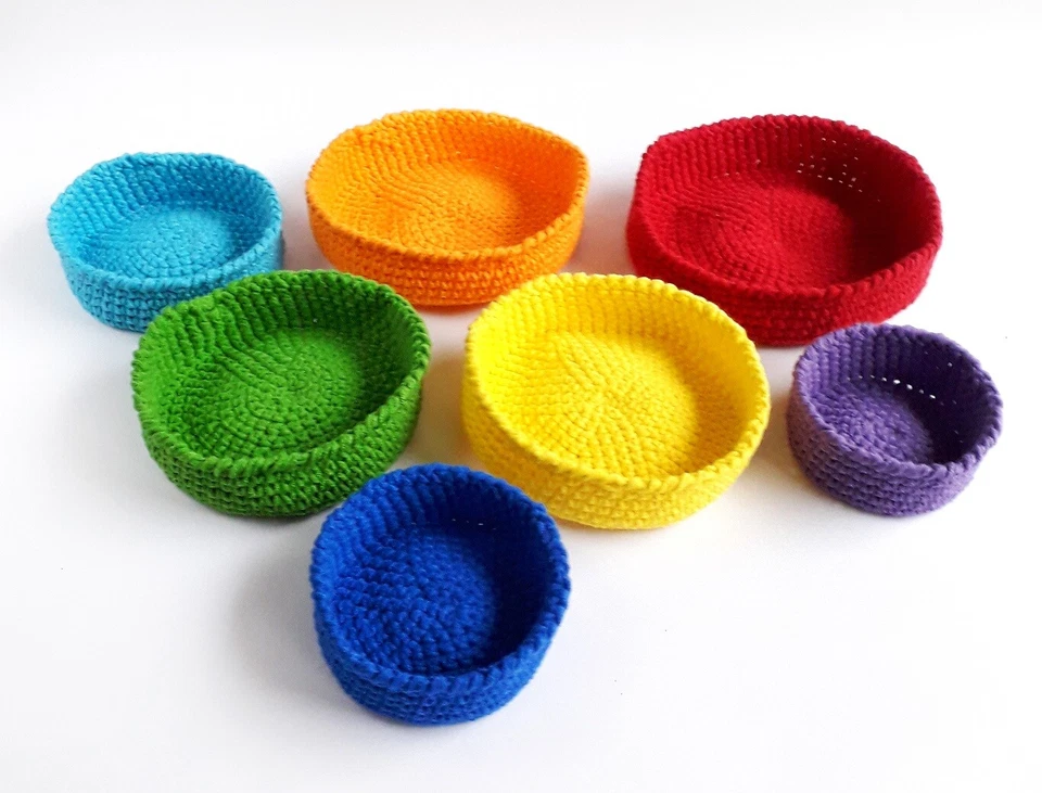 Pattern crochet rainbow stack Waldorf and Montessori sorting toddler toy - Image 3 of 4