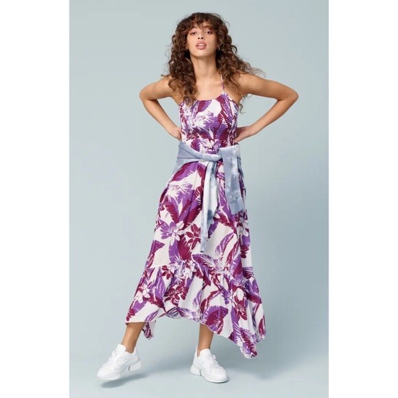 Free People Intimately Heat Wave Purple Floral Maxi Dress Size S Smocked |  eBay