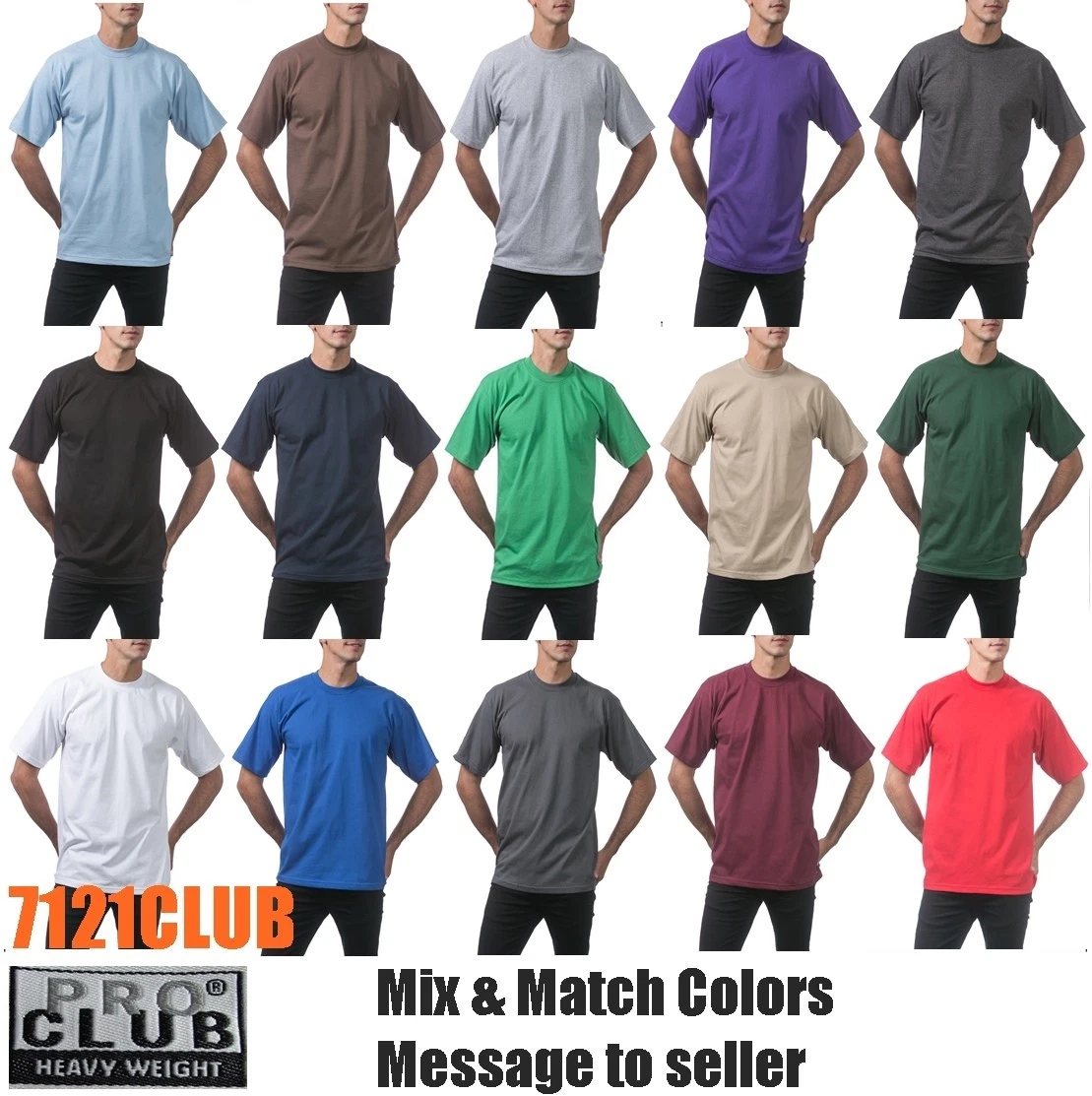 6 PACK PRO CLUB MEN'S T SHIRTS PROCLUB HEAVYWEIGHT SHORT SLEEVE BIG & TALL  S-7XL