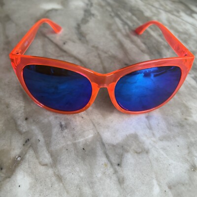 PUMA New Sunglasses Neon Orange Blue Mirrored Polarized PEOO46SA New