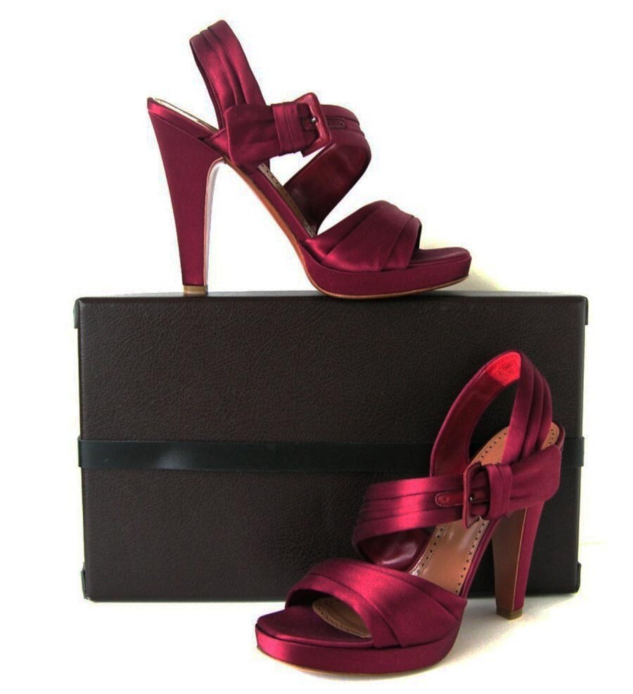 いちご【送料込】 Azzedine Alaia in the 21st New AZZEDINE ALAIA Deep Burgundy Satin Platform Sandals Shoes It