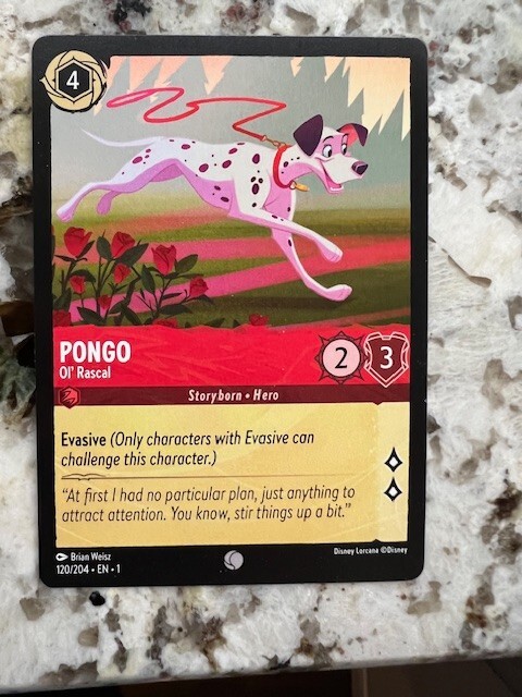 DISNEY LORCANA THE FIRST CHAPTER NON FOIL COMMON CARD PONGO 120/204