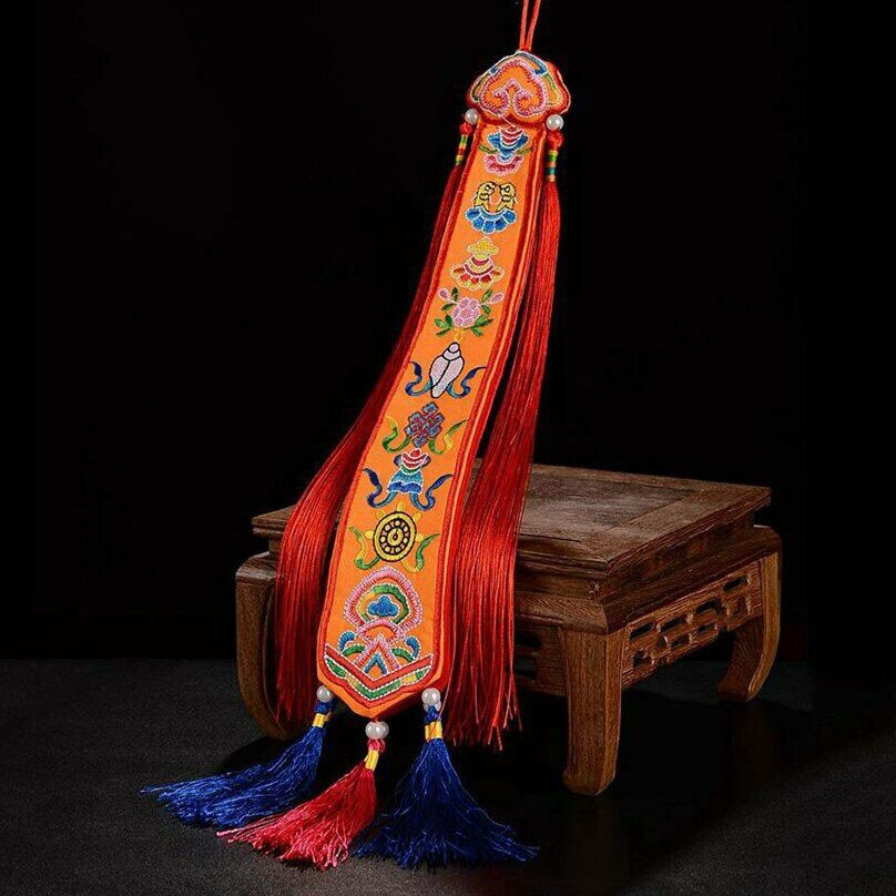 58Cm Buddhism Eight Auspicious Pattern Wall Hang Prayer Flags Tambourine Banner