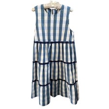 Madewell Cattail Blue and White Gingham Tiered Sundress- size LP