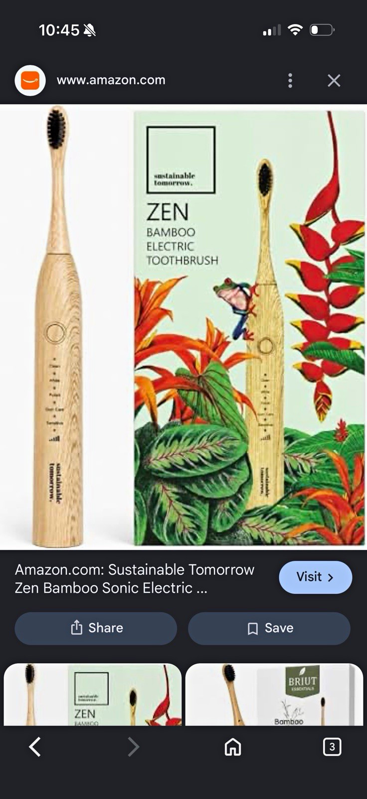 Sustainable Tomorrow ZEN Sonic Electric Toothbrush Bamboo Handle w/ Base Stand
