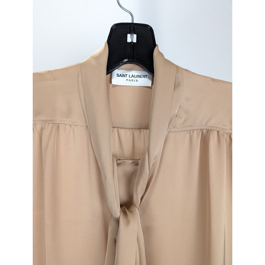 Camicia smanicata Saint Laurent Paris Lavalliere beige nuova con etichetta 39