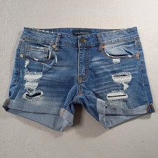 Aeropostale Low Rise Distressed Blue Cuffed Denim Jean Shorts Womens Size 4