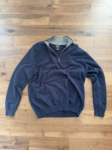 Neiman Marcus Men's 100% Cashmere Quarter Zip Pullover Sweater Navy Blue Size L