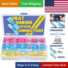 100pcs Heat Shrink Spade Connectors,AWG 22-10 Quick Disconnect Wire Connector...
