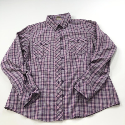 Duluth Trading Co. Medium Trek Trail Long Sleeve Check Plaid Shirt Purple MINT