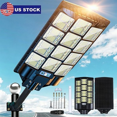 Solar Lights AUTO DIM Dusk To Dawn Motion Sensor High Powered LED Street Lamps
