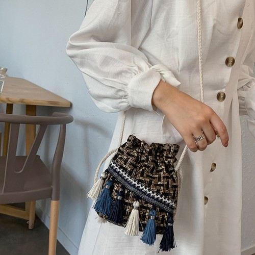 Straw Weaving Bucket Bag Single Shoulder Ethnic Style Tassel Casual Beach - Afbeelding 6 van 11